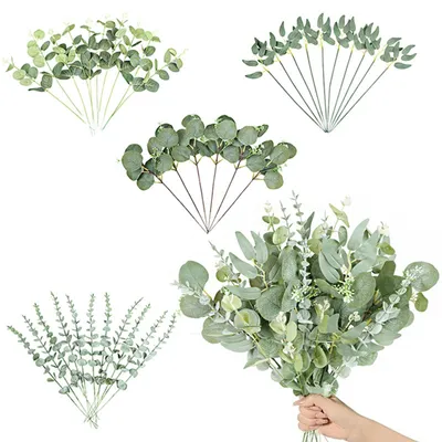 Produktbild von 37 künstliche Eukalyptuszweige, realistische künstliche Eukalyptusdekoration, getrockneter Plastikeukalyptus, künstlicher Eukalyptus, für Hochzeiten, Partys, Tischdekorationen, Blumenarrangements