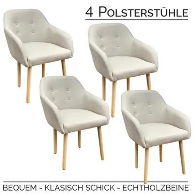 Produktbild von Stühle Esszimmerstühle Armlehnstuhl Polsterstuhl Stoff Sessel mit Armlehne Echtholz Stuhlbeine in 2er, 4er, 6er, 8er Set, in verschiedenen Farben Kingpower , Auswahl:4 Sessel - beige