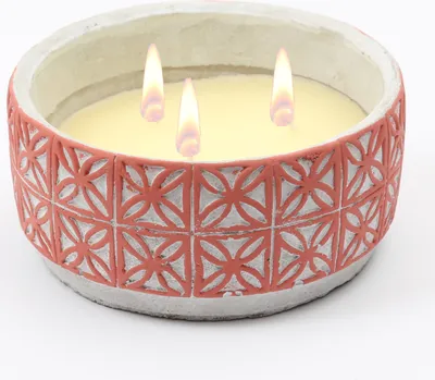 Produktbild von Duftkerze CITRONELLA - Echtwachs in Tonschale - 3 Dochte - rot