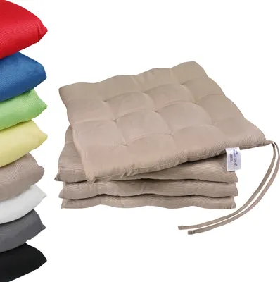 Produktbild von NatureMark 4er Set Stuhlkissen mit Bändern Gr. 40x40 cm Sitzkissen gefüllt, Sand / Beige