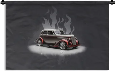 Produktbild von MuchoWow® Wandteppich Wandbehang Auto - Schnee - Flammen - Vintage 60x40 cm Tapisserie Dekoration Wandtuch - Wanddekorationen
