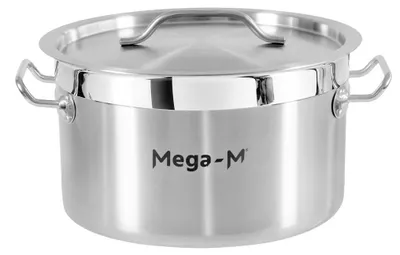 Zdjęcie produktu dla Garnek gastronomiczny niski ze stali nierdzewnej z pokrywką Mega-M PRO 12l 30x18 cm
