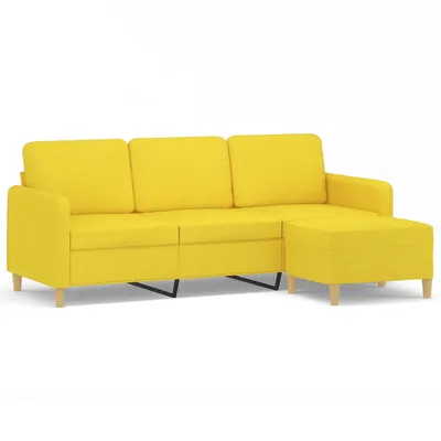 Image de vidaXL Canapé 3 places avec pouf jaune clair 180 cm Tissu