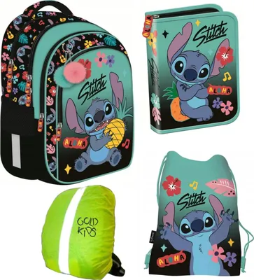 Produktbild von Goldkids - Schulranzen für Jungen und Mädchen, 4er-Set - Schul-Rucksack für Kinder mit Federmäppchen - Schuhbeutel und Regenschutz - Stitch