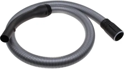 A vacuum cleaner hose with attachments on a white background.