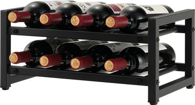 COSTWAY 2 Ebenen Weinregal aus Metall, Flaschenständer Weinständer für 8 Flaschen, Flaschenregal Weinflaschenhalter Weinhalter für Küche, Speisekammer, Bar & Weinkeller