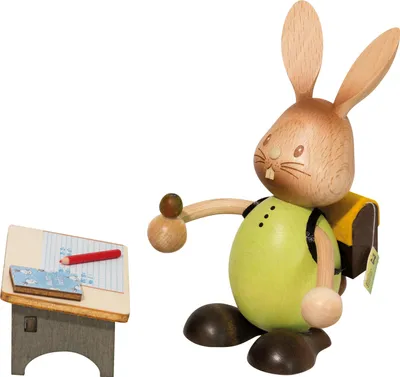 Produktbild von Drechslerei Kuhnert - Dekofigur aus Holz - Stupsi als Bummelschüler - ca. 12cm
