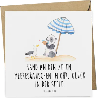 Produktbild von Mr. & Mrs. Panda Grußkarte Sommer Meer Glück - Weiß - Geschenk, doppelkarte, Küste, faltkarte, am Strand, Kamin, Emotionen, Sommerferien, Urlaub, Klappkarte, Winter