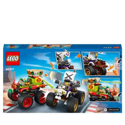Zdjęcie produktu dla LEGO 60397 City Wyścig monster truckami, pirackie i tacosowe auta dla dzieci do zbudowania z klocków, zabawki wyścigowe dla chłopców i dziewczynek w wieku od 6 lat i fanów gry LEGO 2K DRIVE