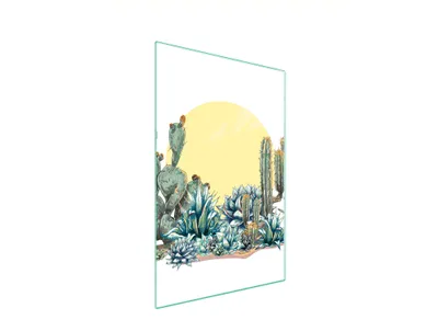 Produktbild von Herdabdeckplatte 35x52 Glaskeramikkochfeld Abdeckung Spritzschutz Glasplatte Deko Schneidebrett Kaktus Gelb
