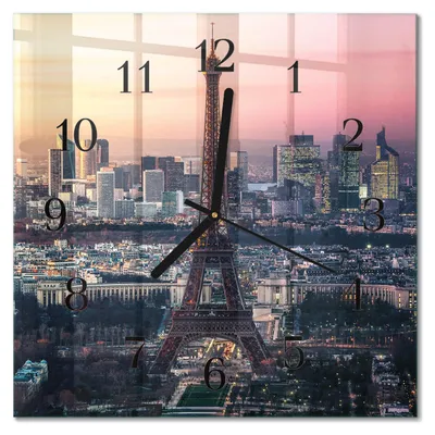 Produktbild von Tulup Glasuhr Wanduhr Küchenuhr Echt-Glas 30x30 cm Modern Dekorativ Geräuschlos Schwarzen Zeigern - Eiffelturm Paris