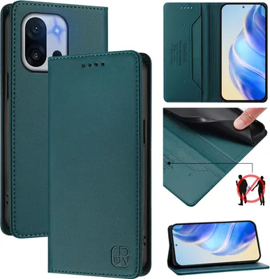 Produktbild von Lederhülle für OnePlus 13T Hülle Flip Brieftasche Kartenfächern Ständer Schutzhülle Dunkelgrün