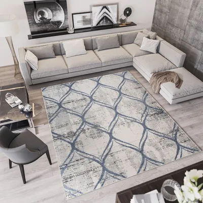 Produktbild von Teppich Kurzflor Modern Design Schlafzimmer Wohnzimmer Vintage Meliert Grau Creme  200 x 300 cm