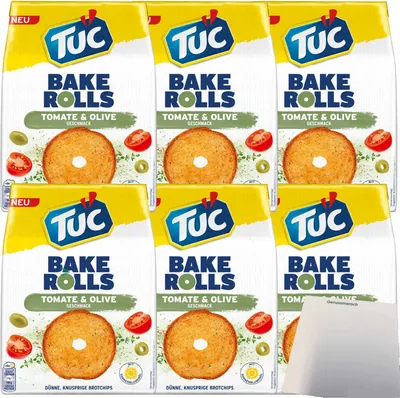 Produktbild von TUC Bake Rolls Brotchips Tomate Olive 6er Pack (6x150g Packung) + usy Block