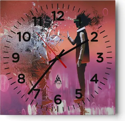 Produktbild von Wanduhr - Quadrat - Glasuhr - Mann modern - 40x40cm - Schleichendes Uhrwerk - Lautlos - zum Aufhängen bereit - Dekoration Modern - Wanddekoration aus Glas - C4AC40x40-3868