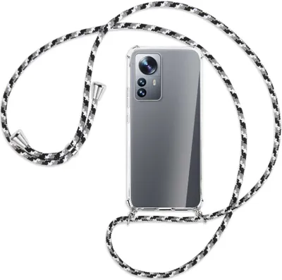 Produktbild von Handykette Backcover-Schutzhülle mit Band (Metall silberfarben) für Xiaomi 12 Pro - schwarz/grau/weiß