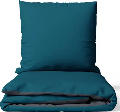 Produktbild von Bettwäsche 155x220 cm Baumwolle Luxus Satin 300 TC Hotelqualität Petrol Seidig Glatt Wendeseite & Reißverschluss