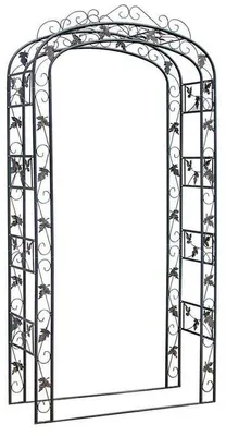 Zdjęcie produktu dla Metalowa łukowa klatka na róże CLP, szerokość 120 cm, zdobiona, żelazna, malowana proszkowo, wykonana ręcznie, wysokość 240 cm, głębokość 45 cm, kolor czarny