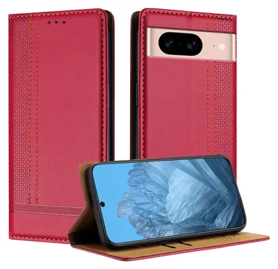 Obrázek produktu pro Pouzdro pro Google Pixel 8A kožené flipové pouzdro s funkcí stojánku červené