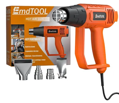 Produktbild von Heißluftpistole - Heißluftgebläse - 2000 W - 60–600 °C, 2 Luftströme 300/500 l/min - 4 Düsen - 220 V - 2 m Kabel - Orange