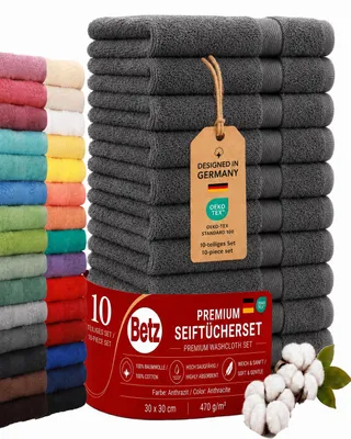 Produktbild von Betz Premium Seiftücher Set 10-teilig – 10× Seiftuch 30×30 cm, 100% Baumwolle 470 g/m², weich & saugstark, ® Farbe anthrazit