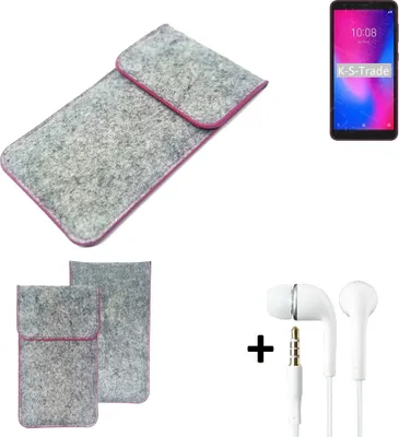 Produktbild von K-S-Trade Handy Schutz Hülle kompatibel mit ZTE Blade A3 2020 Schutzhülle Handyhülle Filztasche Pouch Tasche Case Sleeve Filzhülle hellgrau pinker