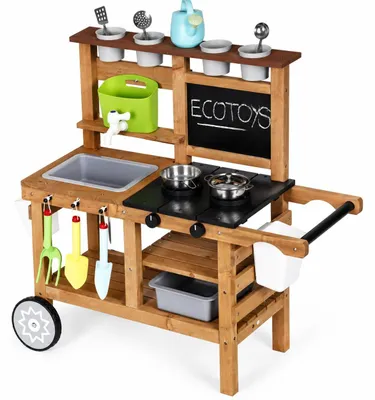 Obrázok produktu pre ECOTOYS TL055015 Detská drevená záhradná kuchynka na hru s blátom s príslušenstvom