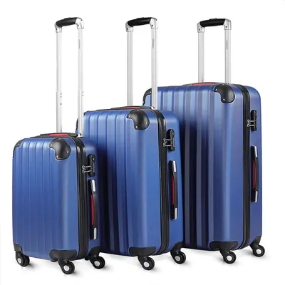 Productafbeelding van Monzana® Kofferset Baseline, 3-delig, harde schalen, koffer, trolley, reiskoffer, rollkoffer, handbagage, 4 wielen, M-L-XL set, blauw