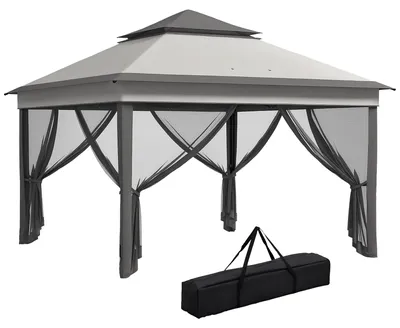 Produktbild von Faltzelt 3,26 x 3,26 x 2,72 m mit Doppeldach, verstellbarer H?he, Moskitonetzen, UV30+-Schutz und Tragetasche, grau