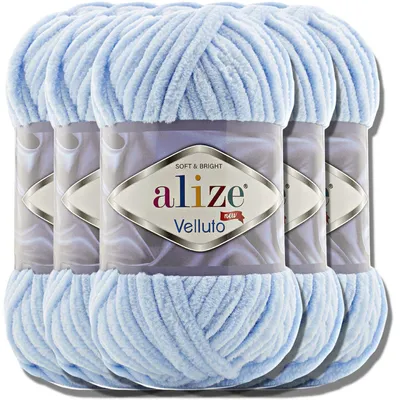Produktbild von Alize 5x 100g Velluto dicke Wolle, Uni, Chenille, Häkeln, Stricken (Baby Blue | 218)