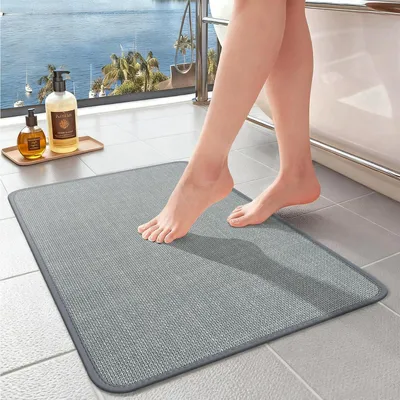 Image de Tapis de bain absorbant, antidérapant, lavable en machine, bleu clair, 43x80 cm