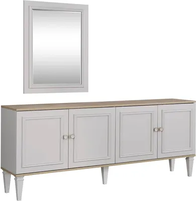 Produktbild von Garnitur Sideboard mit Spiegel Anrichte Kommoden Esszimmer Holz Grau