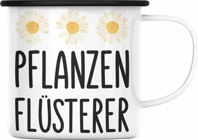 Produktbild von Trendation - Pflanzenflüsterer Gärtner Emaille Tasse mit Spruch Garten Hobbygärtner Geschenk Lustig Gärtnerin Geschenkidee (Schwarz)