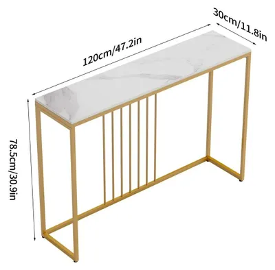 Produktbild von Konsolentisch für Flur und Wohnzimmer - Schmaler Beistelltisch 120x30x78,5 cm - Sintersteinplatte - Metallgestell aus Eisen - Rechteckig - Tragkraft 100 kg