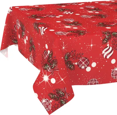 Produktbild von Tischdecke Weihnachten Weihnachtskugel Rot 2000x140cm Schnittkante Wasserabweisend abwaschbar