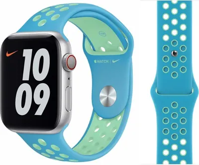 Produktbild von Original Apple Nike Sport Armband S/M + M/L 38/40/41mm MJ6H3ZM/A Chlorine Blue/Green Glow