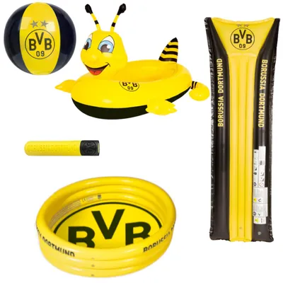 Produktbild von Happy People - Borussia Dortmund Schwimmset (5-teilig) Luftmatratze BVB Planschbecken Wasserspritze