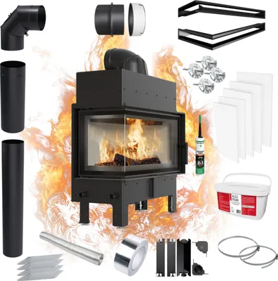 Produktbild von Kamineinsatz Kamineinsatz KRATKI FLOKI L Links 12kW KOMPLETTSET zum EINBAU Ø 200