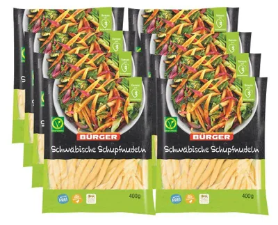 Produktbild von BÜRGER Schwäbische Schupfnudeln – Traditionelle Kartoffelnudeln, Vielseitig, Herzhaft, Perfekt als Beilage oder Hauptgericht, 8 Beutel á 300g