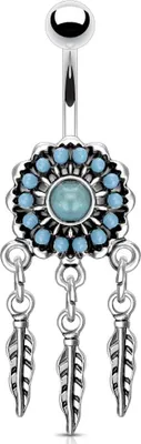 Produktbild von Bauchnabelpiercing Traumfänger Anhänger Federn Zirkonia Dreamcatcher Autiga® silber