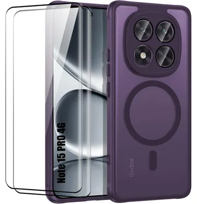 Image de Coque + 2 Verres Trempés pour Xiaomi Redmi Note 15 Pro 4G, avec Anneau Magnétique - Violet
