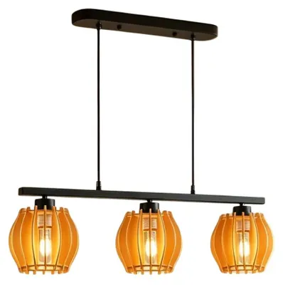 Imagen del producto de Lámpara colgante, con altura ajustable, compatible con bombillas E27, de madera