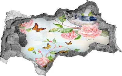 Produktbild von Selbstklebender Loch-3D-Aufkleber 95x73 cm Vögel und Rosen