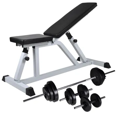 Obrázok produktu pre Posilňovacia lavica so sadou činiek barbell a dumbbell 30,5 kg