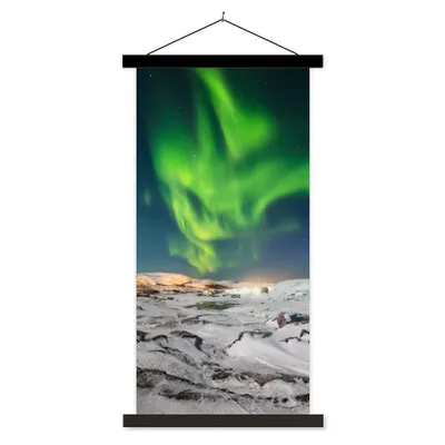 Produktbild von MuchoWow® Textilposter Nordlichter - Berg - Schnee 60x120 cm mit schwarzem Rahmen - Magnete