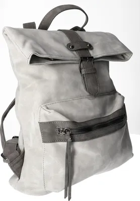 Produktbild von Rucksack DI-1028, glattes Kunstleder, Grau, 34x35x10,5 cm, mit Reißverschluss und verstellbaren Schultergurten