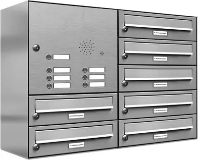 Produktbild von 7er V2A Edelstahl Briefkastenanlage für Aufputz - Wandmontage Klingel