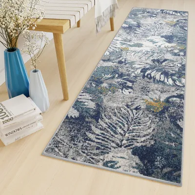 Produktbild von Teppich Läufer Flur Design Wohnzimmer Schlafzimmer Kurzflor Modern Grau Blau  70 x 1450