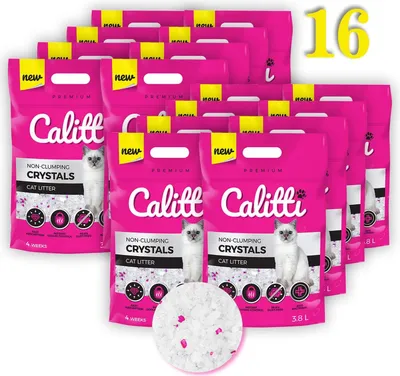 Produktbild von Calitti Silikat Katzenstreu – Premium Kristallstreu, antibakteriell & staubfrei – 16er Set (16×3,8 L = 60,8 L)