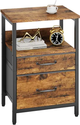 Obrázok produktu pre Nočný stolík 40 x 30 x 54 cm, 2 zásuvky, otvorená priehradka, kovový rám, do spálne
